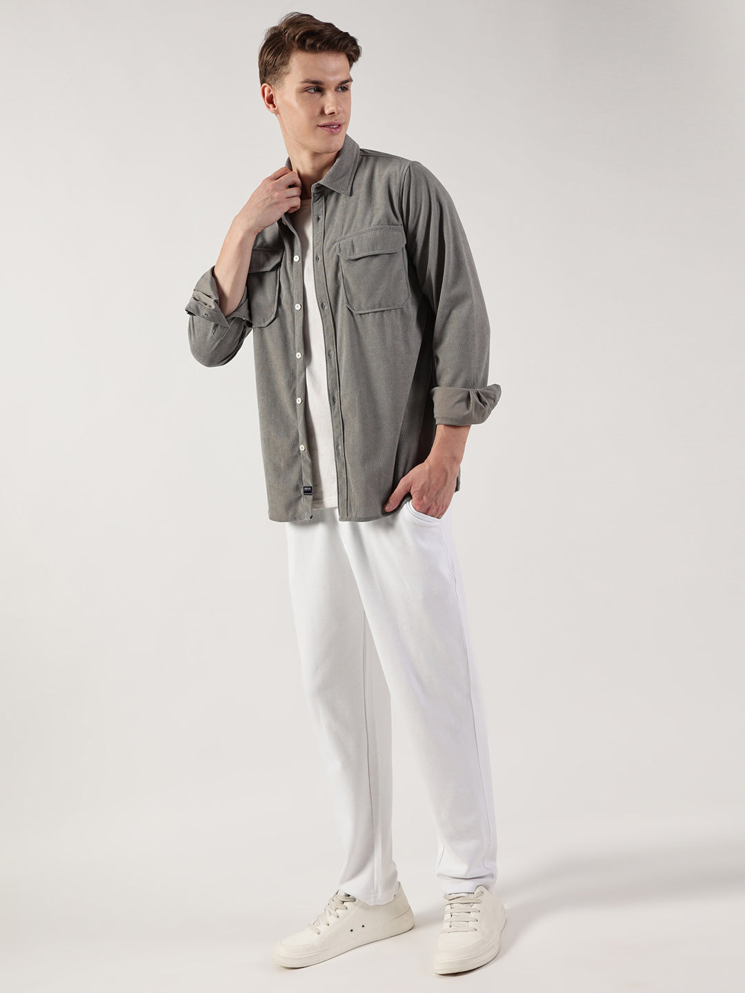 Thomas Scott Men Premium Slim Fit Opaque Corduroy Casual?Shirt