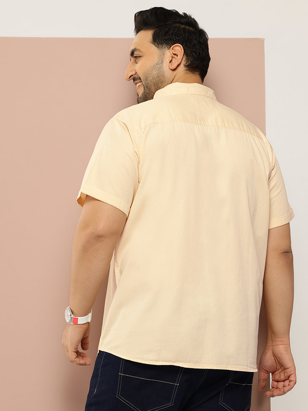 Thomas Scott Men Lemon Plus Size Regular Fit Short Sleeves Spread Collar 100% Cotton Casual Shirt