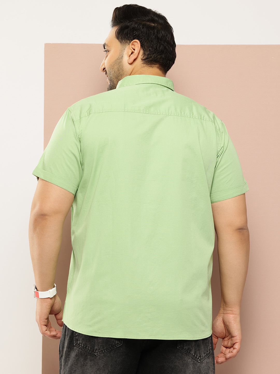 Thomas Scott Men Pista Plus Size Regular Fit Short Sleeves Spread Collar 100% Cotton Casual Shirt