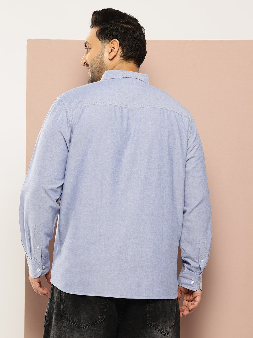 Thomas Scott Men Dark Blue Plus Size Regular Fit Long Sleeves Button-Down Collar Solid 100% Cotton Casual Shirt