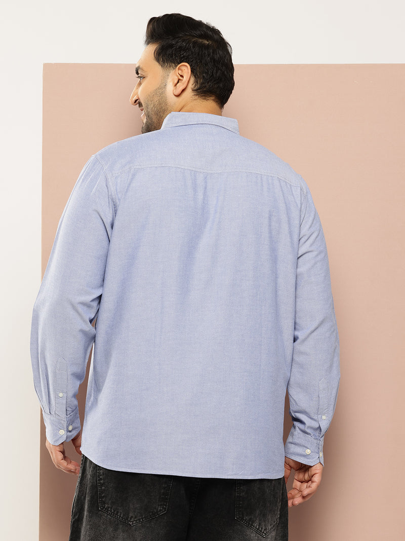 Thomas Scott Men Dark Blue Plus Size Regular Fit Long Sleeves Button-Down Collar Solid 100% Cotton Casual Shirt