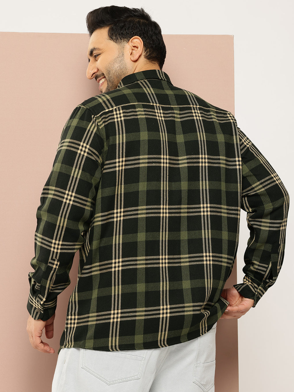 Thomas Scott Men Black Plus Size Regular Fit Long Sleeves Spread Collar Shepherd Checks 100% Cotton Casual Shirt