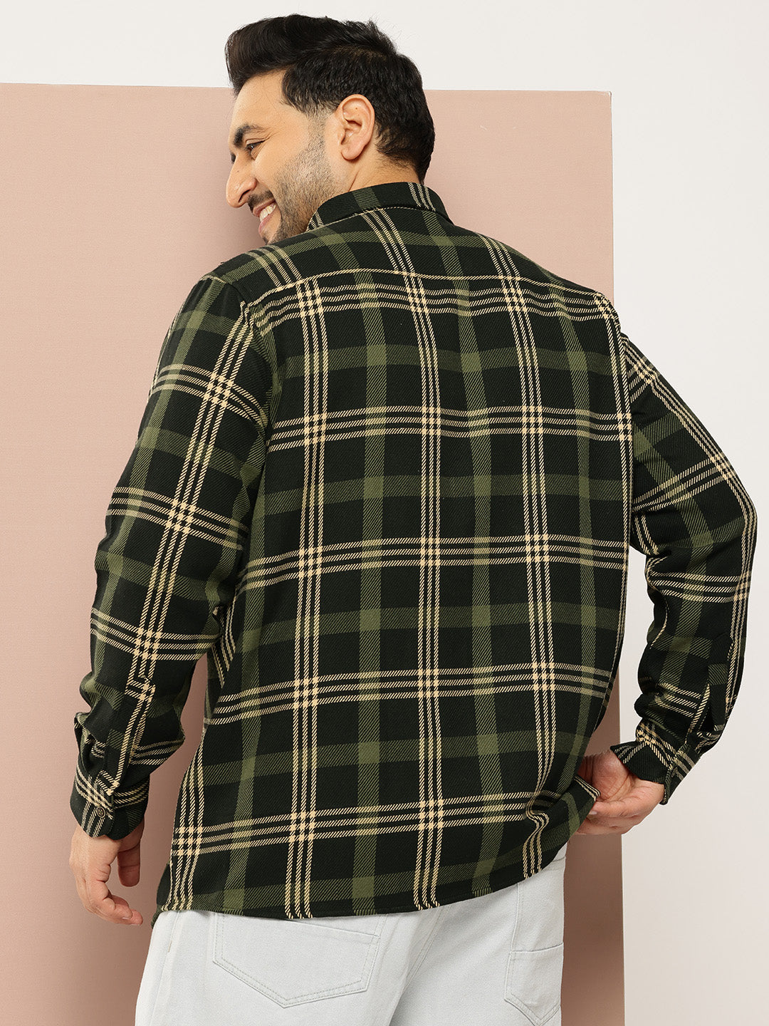 Thomas Scott Men Black Plus Size Regular Fit Long Sleeves Spread Collar Shepherd Checks 100% Cotton Casual Shirt