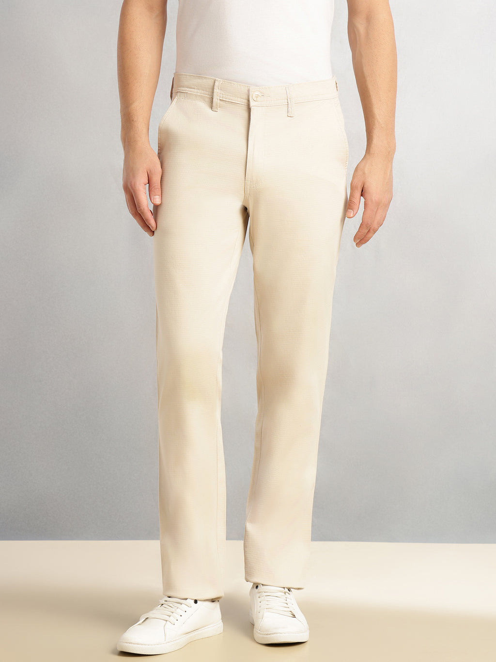 Thomas Scott Men Beige Cricket Club Collection Regular Fit Mid-Rise Solid Woven Trouser