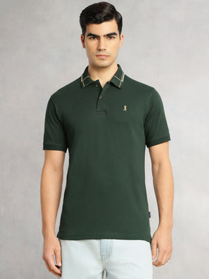 Thomas Scott Men Green Cricket Club Collection Regular Fit Short Sleeve 100% Cotton Knitted Polo Collar T-Shirt