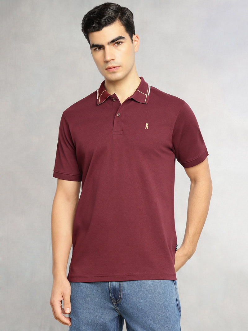 Thomas Scott Men Maroon Cricket Club Collection Regular Fit Short Sleeve 100% Cotton Knitted Polo Collar T-Shirt