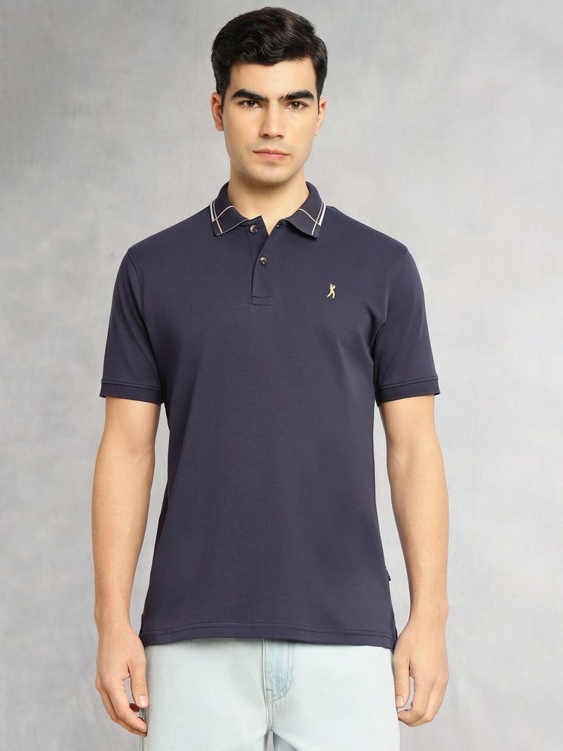 Thomas Scott Men Navy Cricket Club Collection Regular Fit Short Sleeve 100% Cotton Knitted Polo Collar T-Shirt