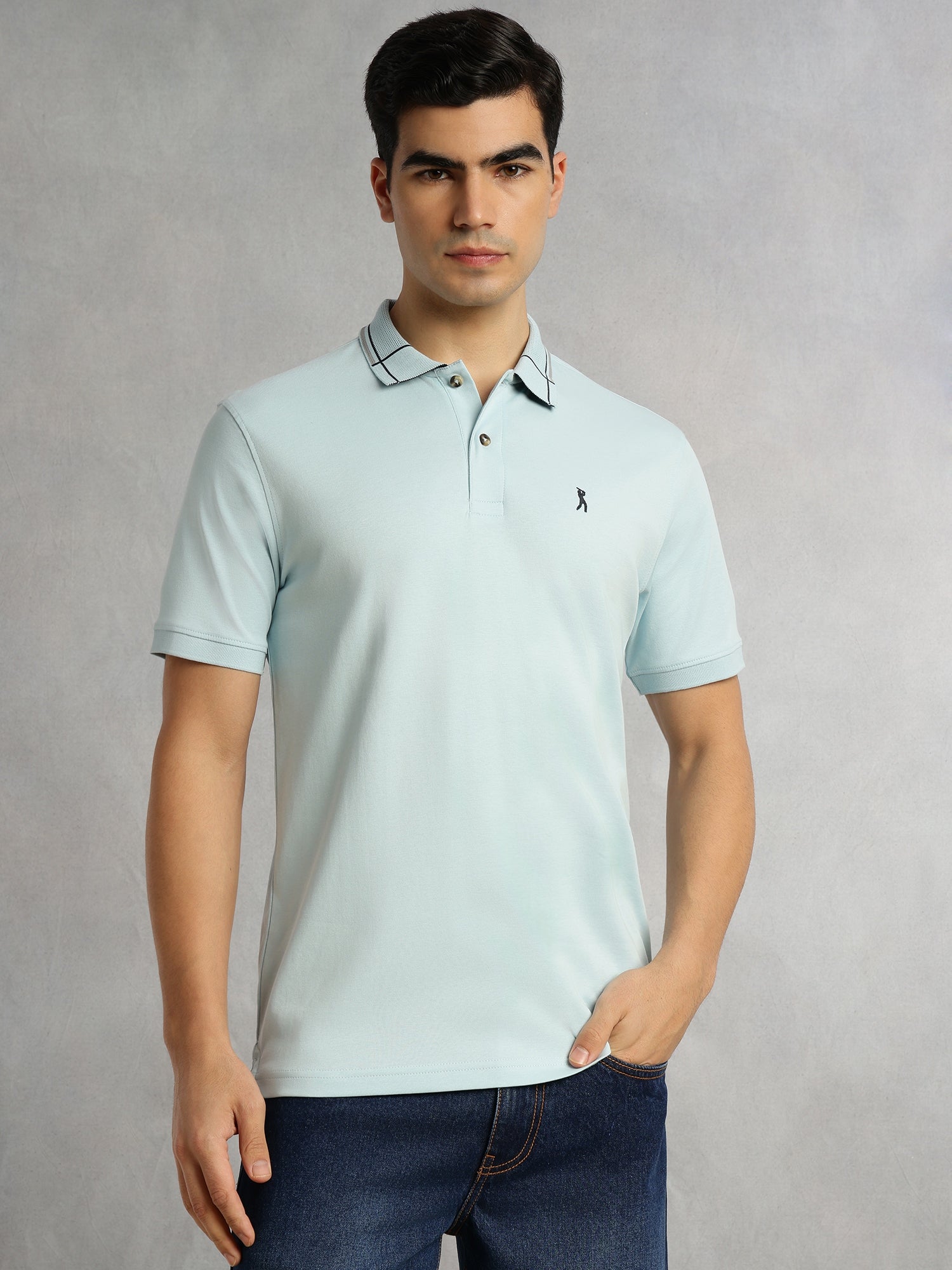 Thomas Scott Men Sky Blue Cricket Club Collection Regular Fit Short Sleeve 100% Cotton Knitted Polo Collar T-Shirt