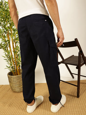 Thomas Scott Men Navy Regular Fit Mid-Rise Cotton Woven Parachute Cargo Trouser