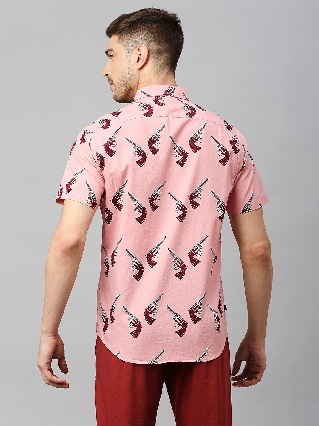 Thomas Scott Men Pink Cricket Club Collection Slim Fit Conversational Print Shirt
