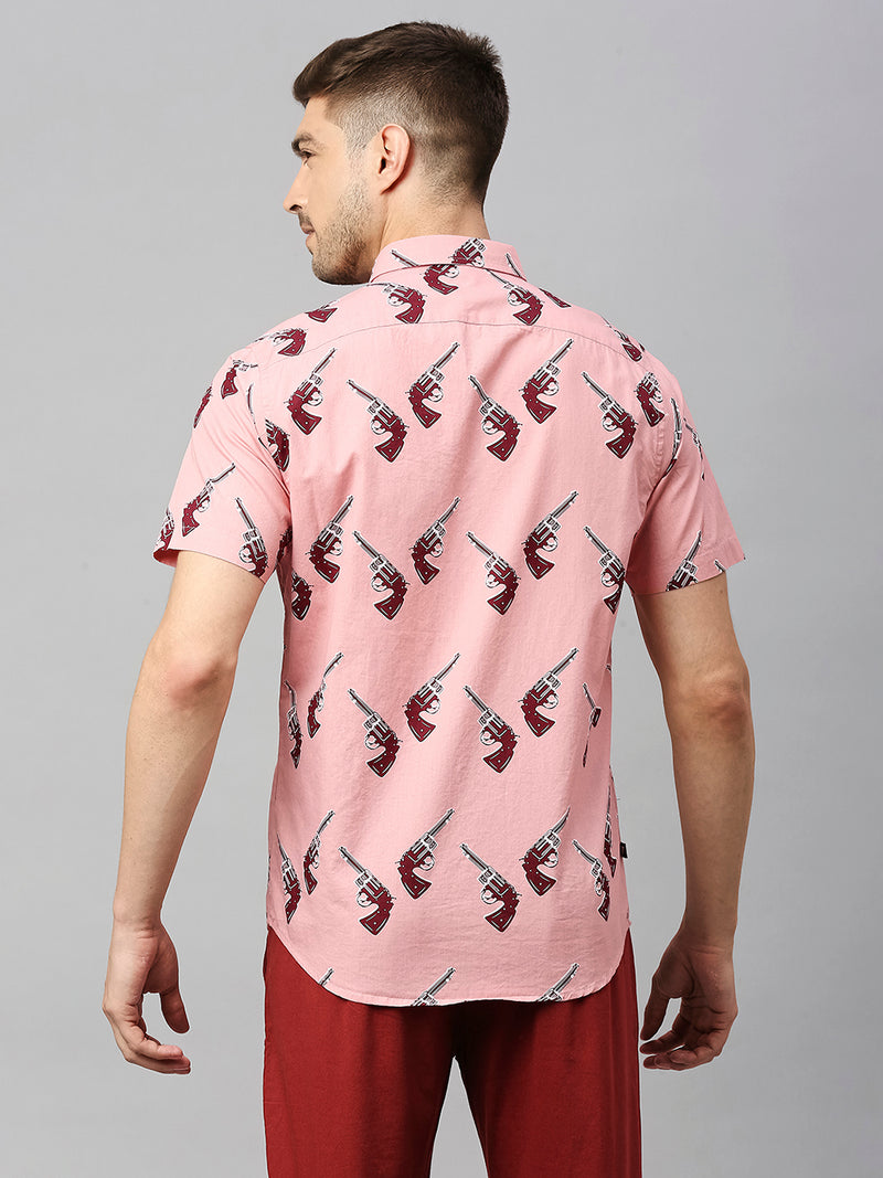 Thomas Scott Men Pink Cricket Club Collection Slim Fit Conversational Print Shirt