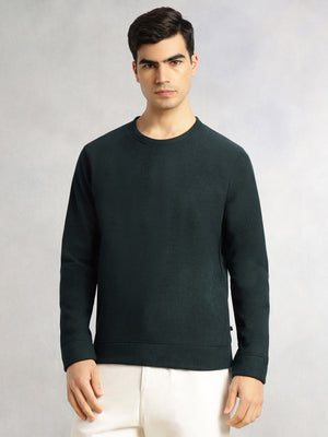 Thomas Scott Men Bottle Green Regular Fit Long Sleeves Round Neck Solid Polyester Pullover Sweatshirt