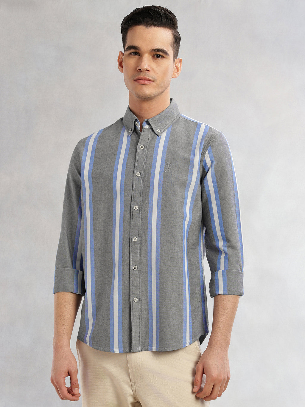 Thomas Scott Men Black Cricket Club Collection Slim Fit Long Sleeves Vertical Stripes Button Down Collar Oxford Casual | Shirt