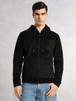Thomas Scott Men Black Regular Fit Long Sleeves Kangaroo Pocket Polyester Hoodie Sweatshirt