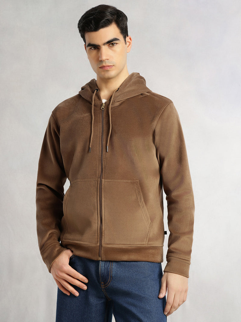 Thomas Scott Men Brown Regular Fit Long Sleeves Kangaroo Pocket Polyester Hoodie Sweatshirt