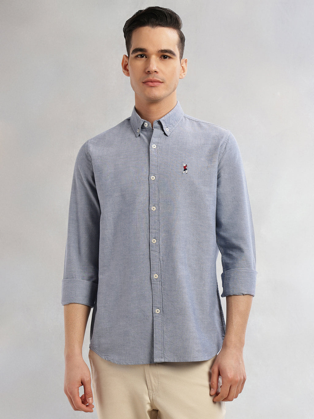 Thomas Scott Men Navy Cricket Club Collection Slim Fit Long Sleeves Button-Down Collar Solid Casual Shirt