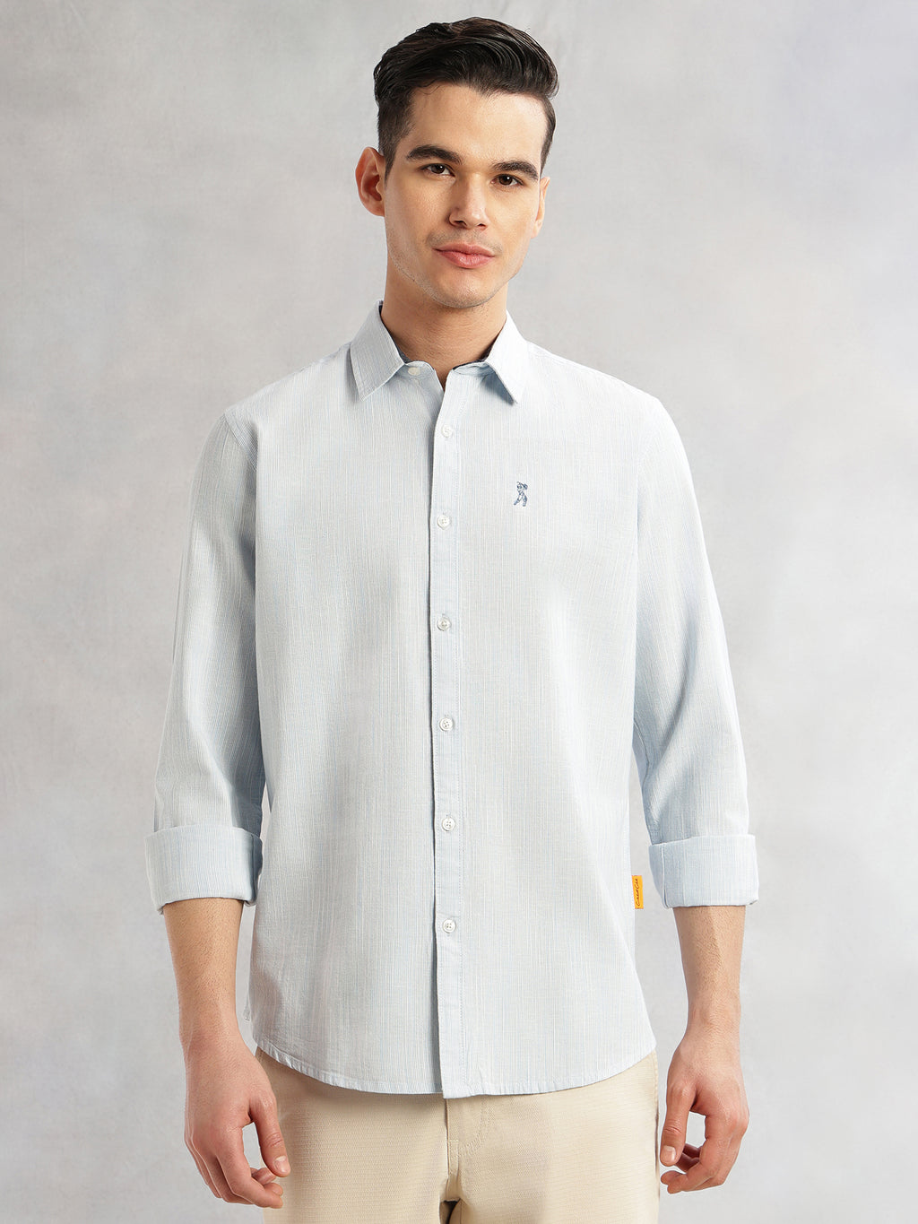 Thomas Scott Men Sky Blue Cricket Club Collection Slim Fit Long Sleeves Spread Collar Pinstripe Cotton Linen Casual Shirt