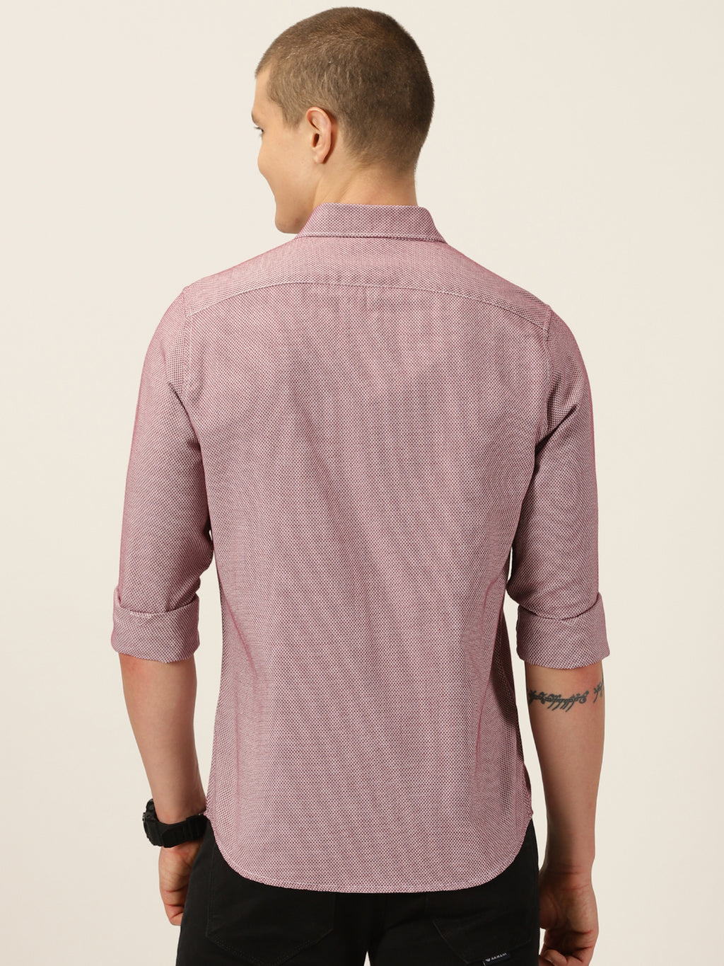 Thomas Scott Men Maroon Slim Fit Long Sleeves Spread Collar Graphic Checks Cotton Casual Shirt