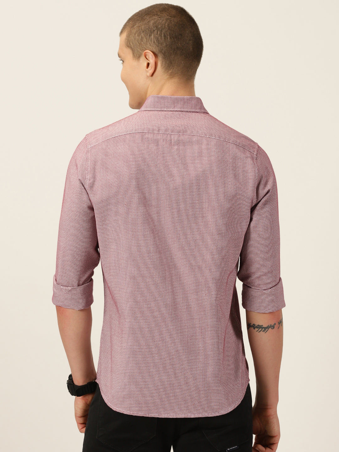 Thomas Scott Men Maroon Slim Fit Long Sleeves Spread Collar Graphic Checks Cotton Casual Shirt