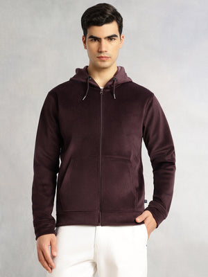 Thomas Scott Men Burgundy Regular Fit Long Sleeves Kangaroo Pocket Polyester Hoodie Sweatshirt