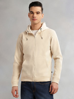 Thomas Scott Men Cream Regular Fit Long Sleeves Kangaroo Pocket Polyester Hoodie Sweatshirt
