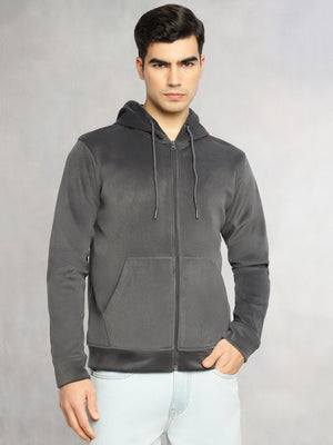 Thomas Scott Men Grey Regular Fit Long Sleeves Kangaroo Pocket Polyester Hoodie Sweatshirt