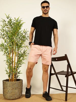 Thomas Scott Men Peach Regular Fit Mid-Rise Solid 100% Cotton Woven Shorts