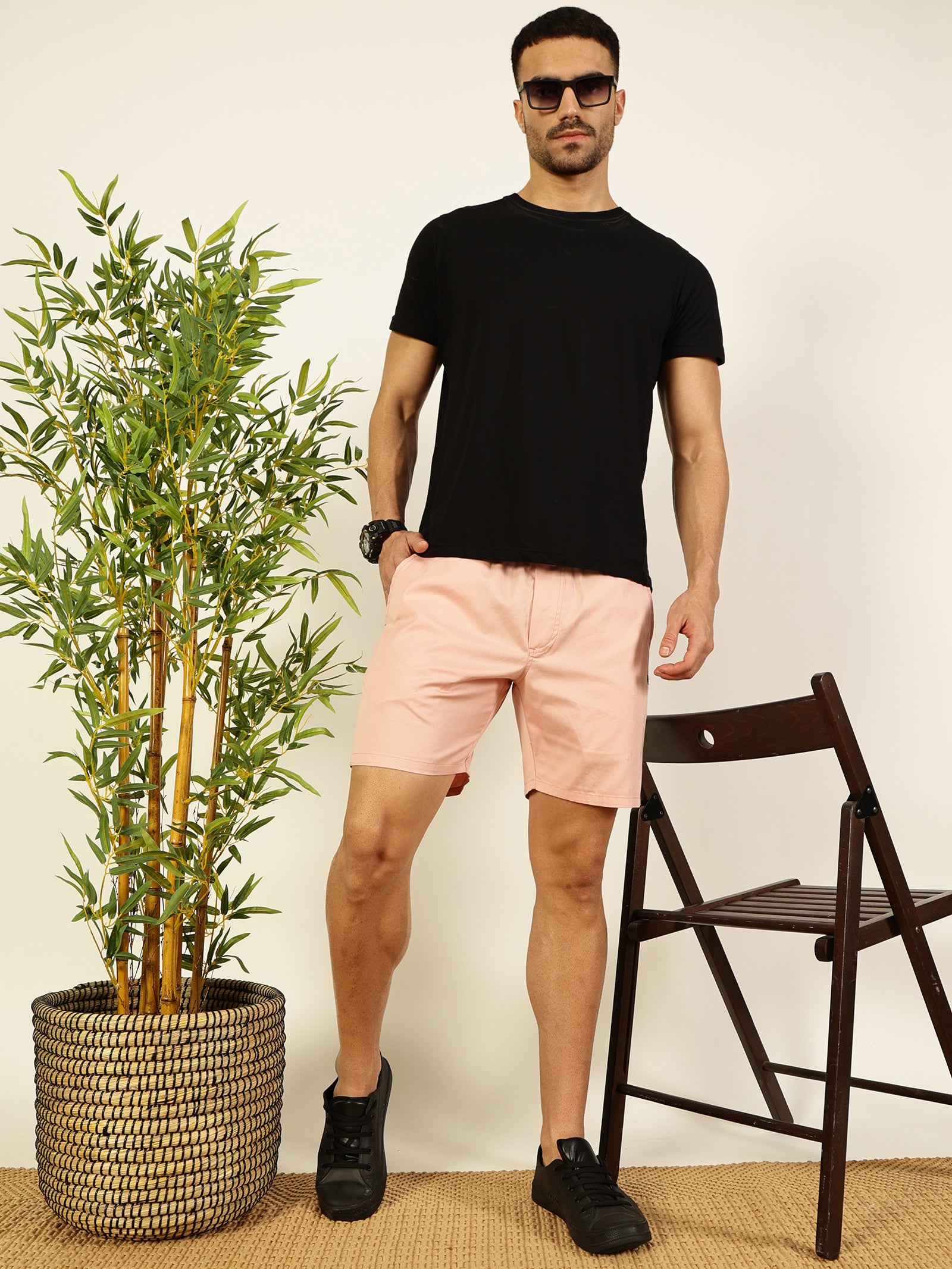 Thomas Scott Men Peach Regular Fit Mid-Rise Solid 100% Cotton Woven Shorts