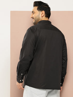 Thomas Scott Men Black Plus Size Regular Fit Long Sleeves Spread Collar Solid Casual Shirt