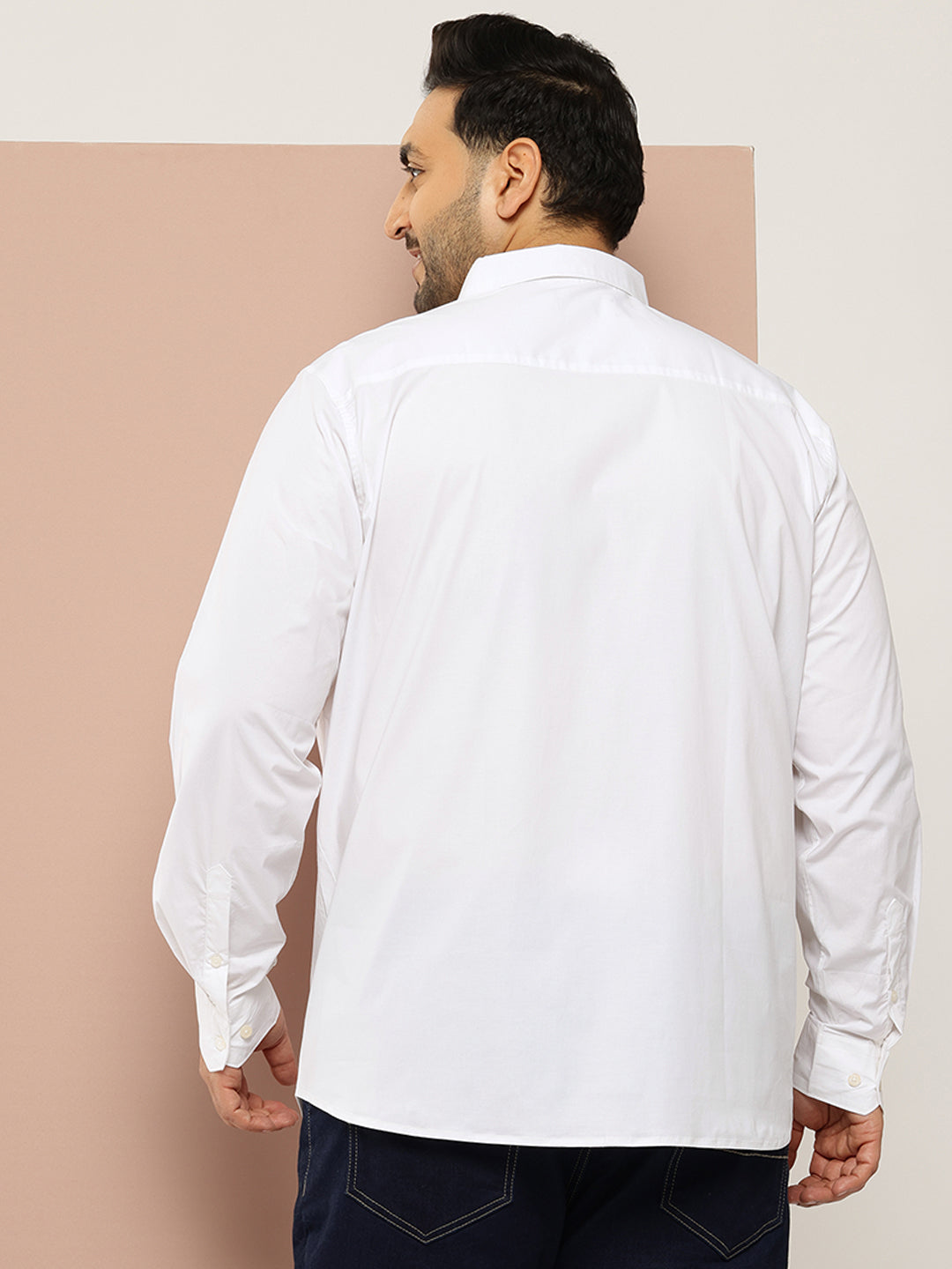 Thomas Scott Men White Plus Size Regular Fit Long Sleeves Spread Collar Solid Casual Shirt