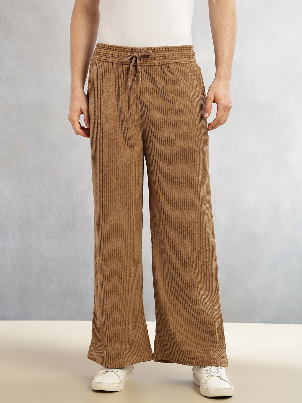 Thomas Scott Men Khaki Cricket Club Collection Regular Fit Textured Corduroy Trousers