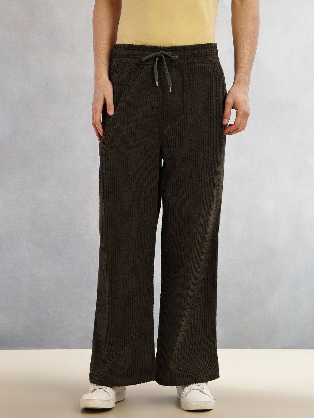Thomas Scott Men Olive Cricket Club Collection Regular Fit Textured Corduroy Trousers