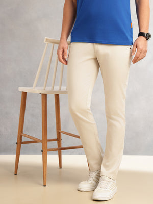 Thomas Scott Men Beige Cricket Club Collection Regular Fit Mid-Rise Solid 4 Pockets Woven Chinos Trouser