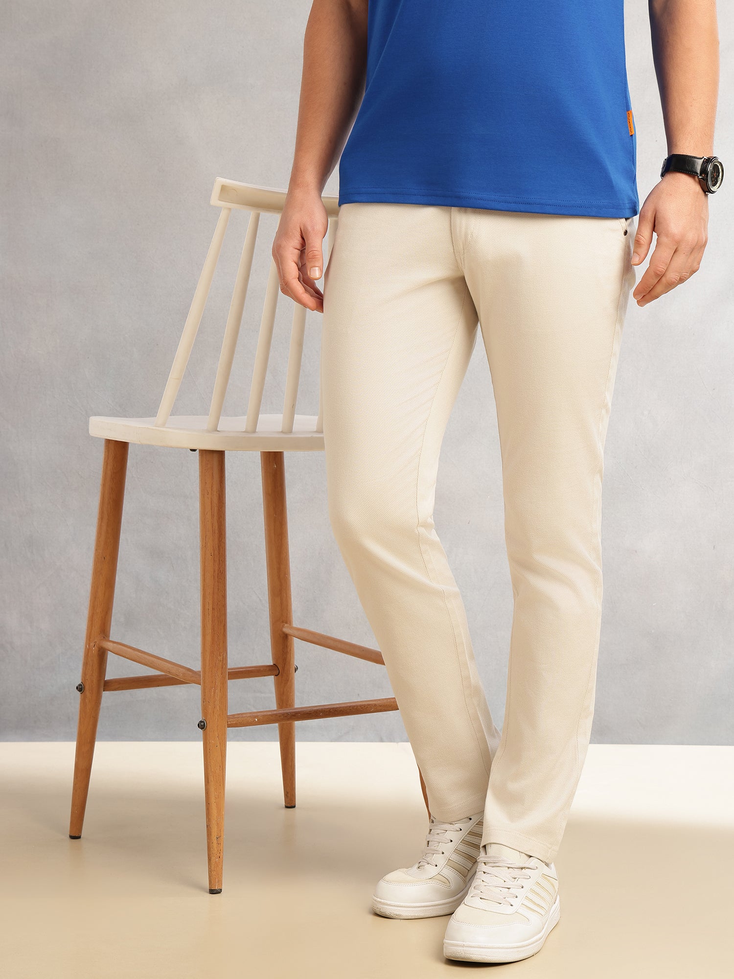 Thomas Scott Men Beige Cricket Club Collection Regular Fit Mid-Rise Solid 4 Pockets Woven Chinos Trouser