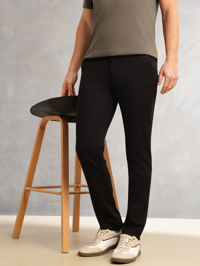 Thomas Scott Men Black Cricket Club Collection Regular Fit Mid-Rise Solid 4 Pockets Woven Chinos Trouser