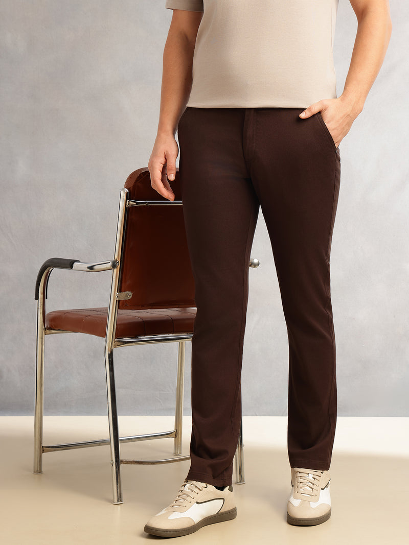 Thomas Scott Men Brown Cricket Club Collection Regular Fit Mid-Rise Solid 4 Pockets Woven Chinos Trouser
