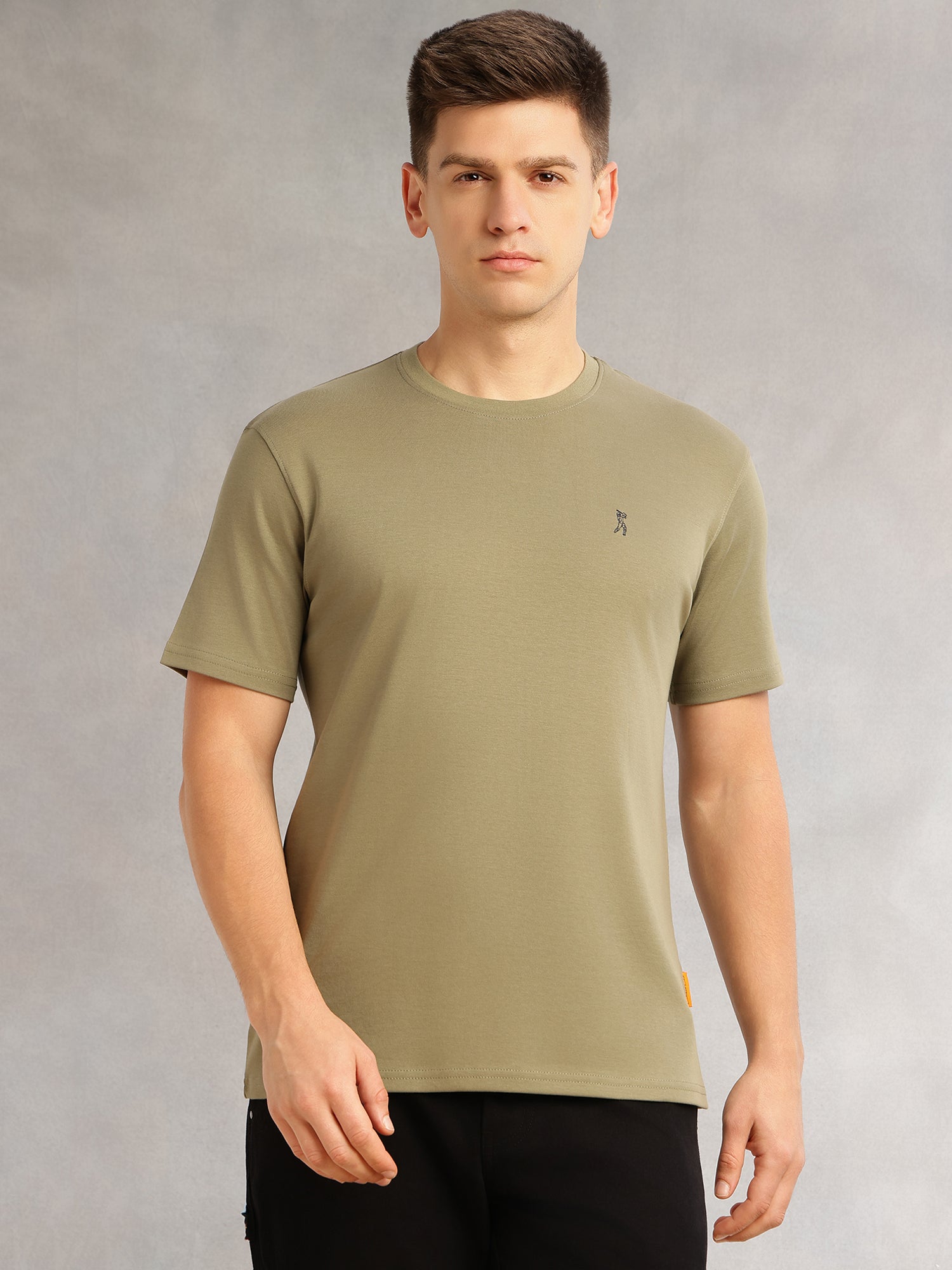 Thomas Scott Men Olive Cricket Club Collection Regular Fit Short Sleeves Round Neck Solid 100% Cotton Knitted Tshirt