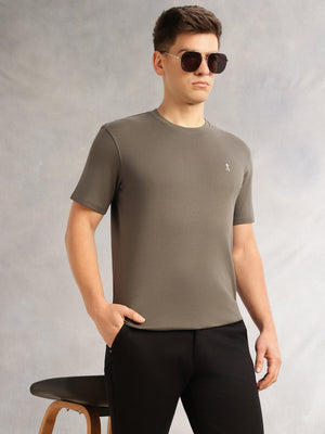 Thomas Scott Men Olive1 Cricket Club Collection Regular Fit Short Sleeves Round Neck Solid 100% Cotton Knitted Tshirt