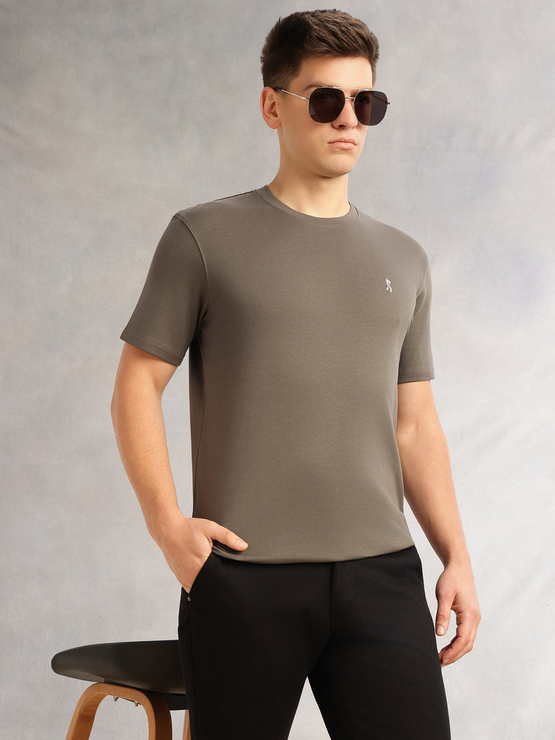 Thomas Scott Men Olive1 Cricket Club Collection Regular Fit Short Sleeves Round Neck Solid 100% Cotton Knitted Tshirt