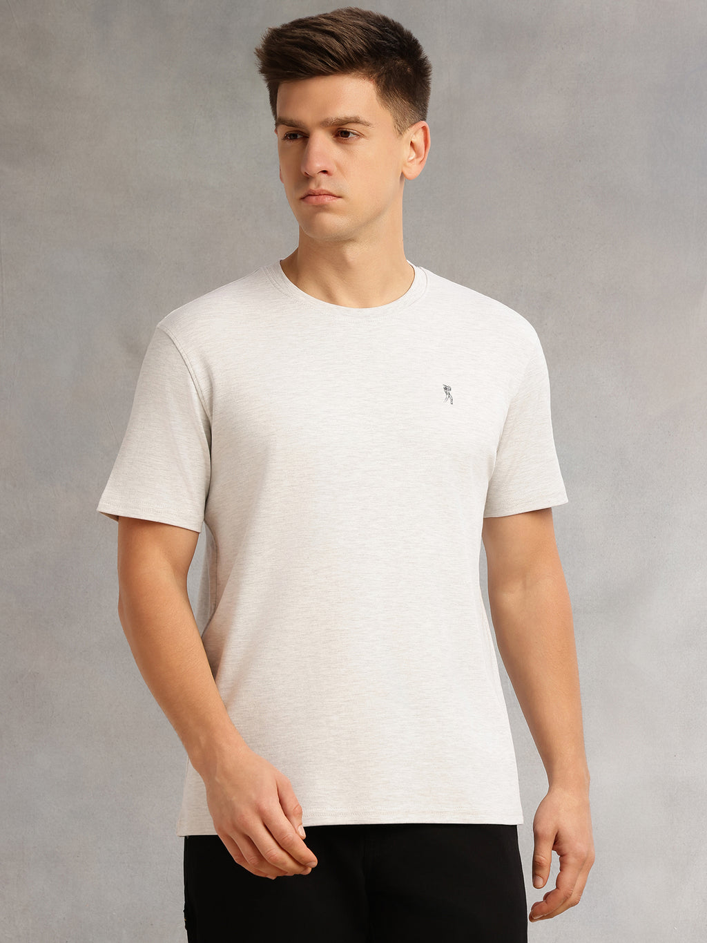 Thomas Scott Men Grey Cricket Club Collection Regular Fit Short Sleeves Round Neck Solid 100% Cotton Knitted Tshirt