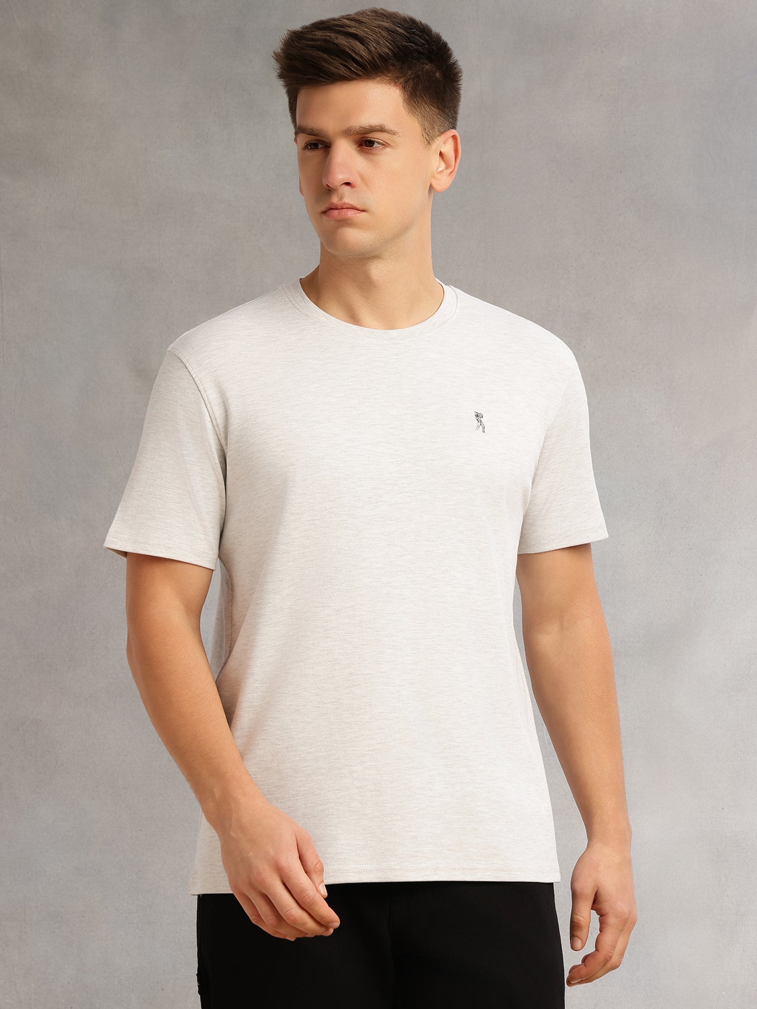 Thomas Scott Men Grey Cricket Club Collection Regular Fit Short Sleeves Round Neck Solid 100% Cotton Knitted Tshirt