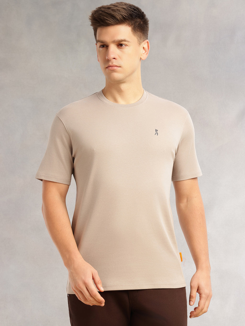 Thomas Scott Men Grey1 Cricket Club Collection Regular Fit Short Sleeves Round Neck Solid 100% Cotton Knitted Tshirt
