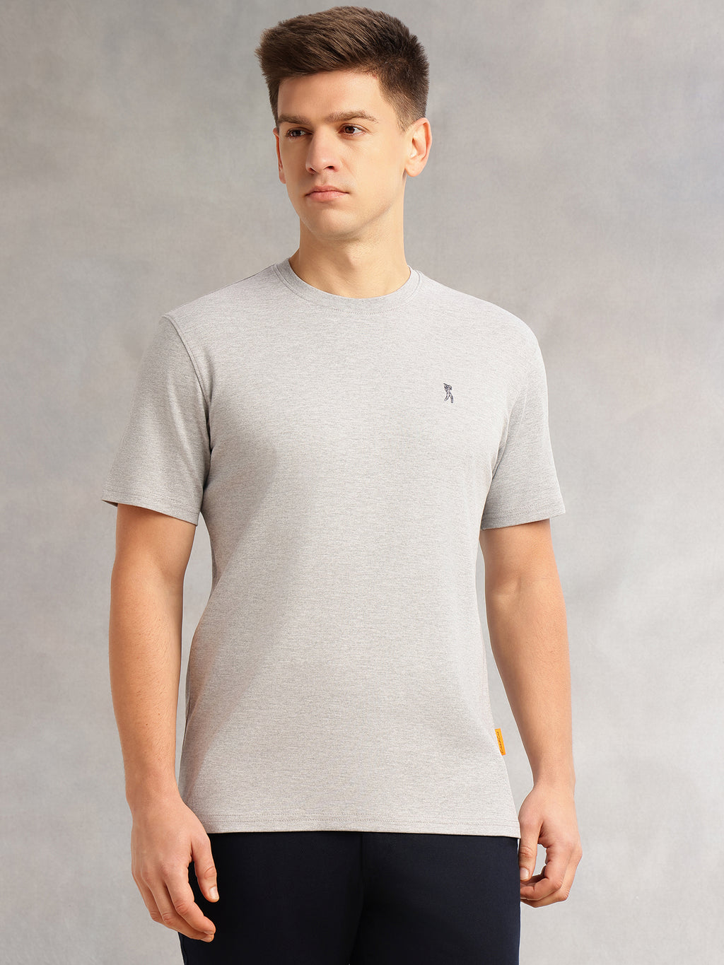 Thomas Scott Men Grey Melange Cricket Club Collection Regular Fit Short Sleeves Round Neck Solid 100% Cotton Knitted Tshirt