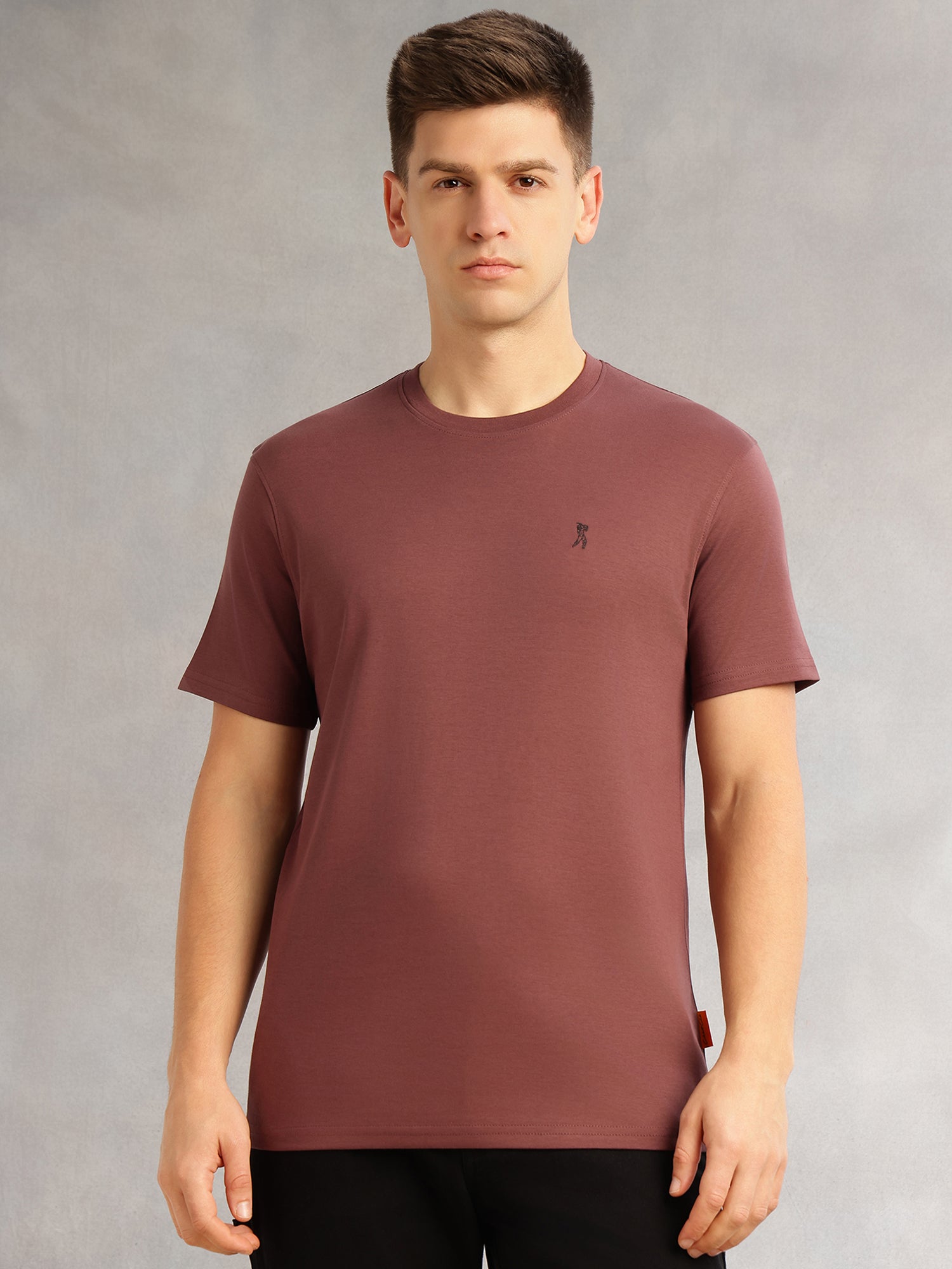 Thomas Scott Men Burgundy Cricket Club Collection Regular Fit Short Sleeves Round Neck Solid 100% Cotton Knitted Tshirt