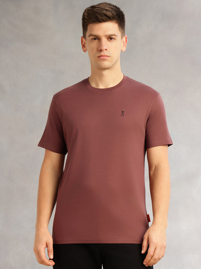 Thomas Scott Men Burgundy Cricket Club Collection Regular Fit Short Sleeves Round Neck Solid 100% Cotton Knitted Tshirt