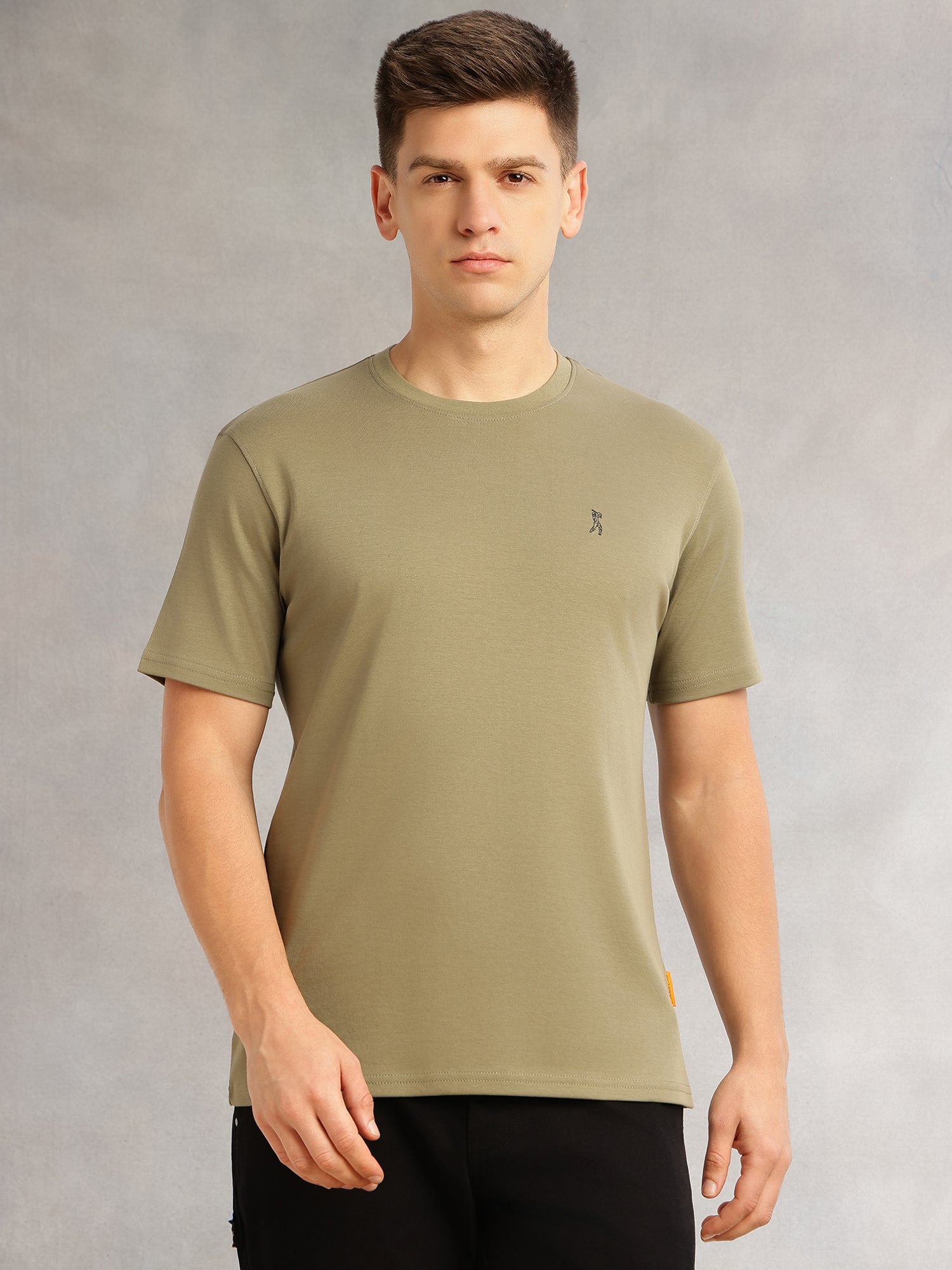 Thomas Scott Men Sea Green Cricket Club Collection Regular Fit Short Sleeves Round Neck Solid 100% Cotton Knitted Tshirt