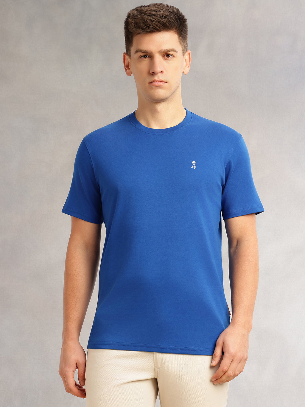 Thomas Scott Men Royal Blue Cricket Club Collection Regular Fit Short Sleeves Round Neck Solid 100% Cotton Knitted Tshirt