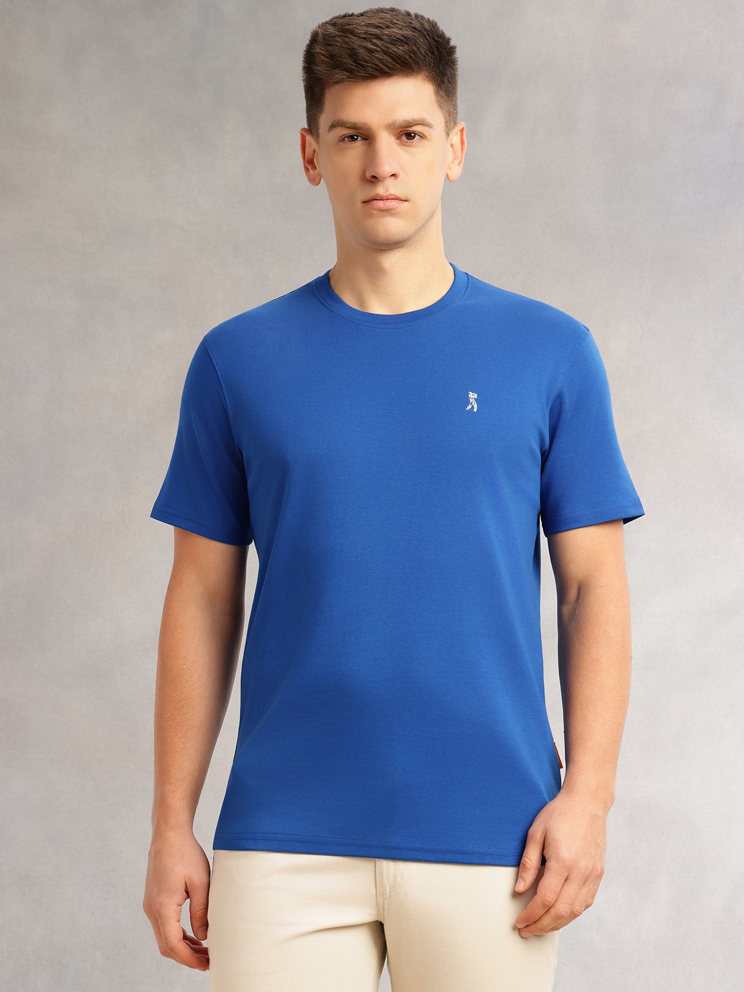Thomas Scott Men Royal Blue Cricket Club Collection Regular Fit Short Sleeves Round Neck Solid 100% Cotton Knitted Tshirt