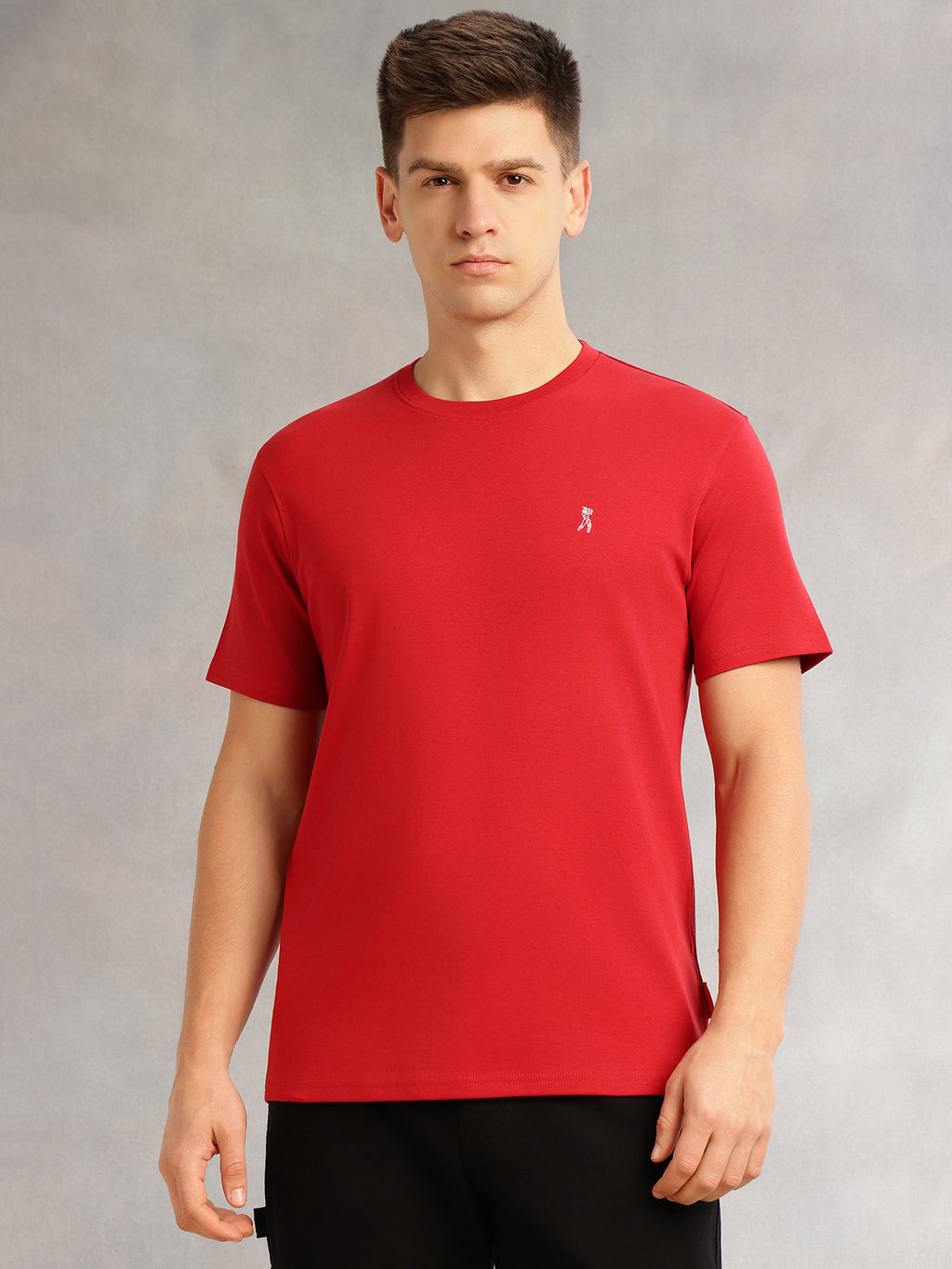 Thomas Scott Men Red Cricket Club Collection Regular Fit Short Sleeves Round Neck Solid 100% Cotton Knitted Tshirt