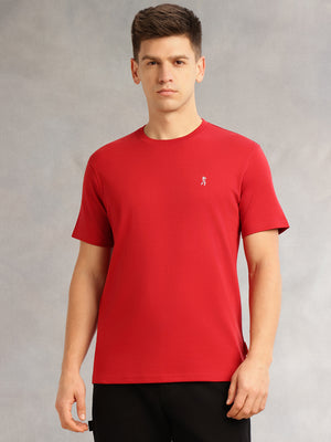 Thomas Scott Men Red Cricket Club Collection Regular Fit Short Sleeves Round Neck Solid 100% Cotton Knitted Tshirt